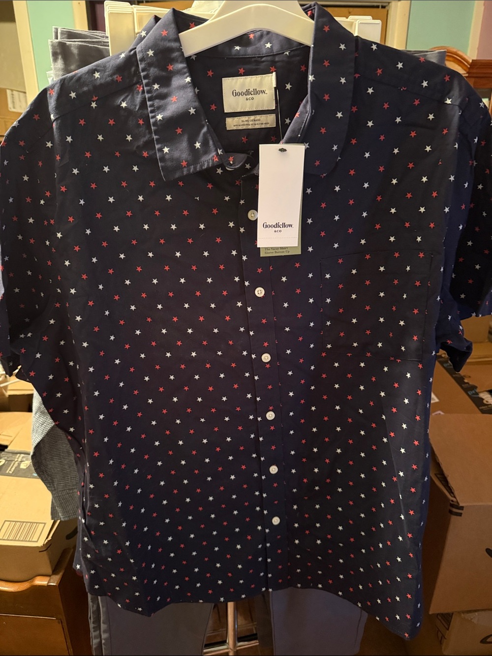 Goodfellow & Co Navy Short-Sleeve Star-Print Button-Down Shirt - 4th of July!!